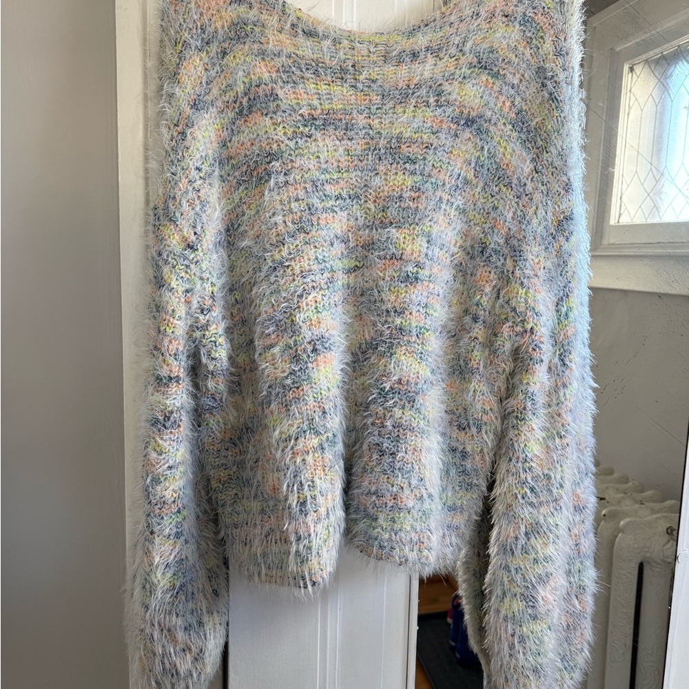 Free People oversized Cozy Multicolor Fuzzy Sweater - size large - Picture 3 of 6